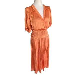 Current Air Anthropologie Orange Pleated Midi Dress Size Large